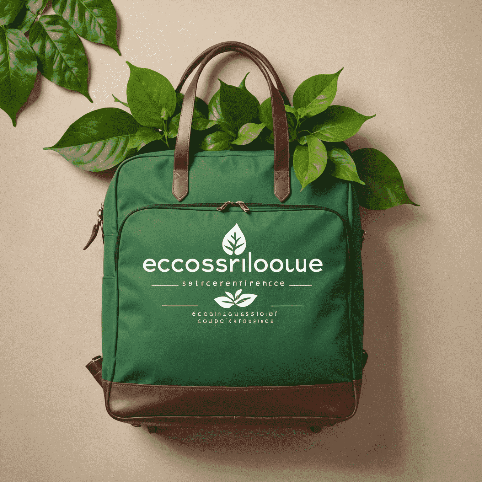 EcoConsciousTravelExperiences logosu - Yeşil yapraklar ve seyahat çantası