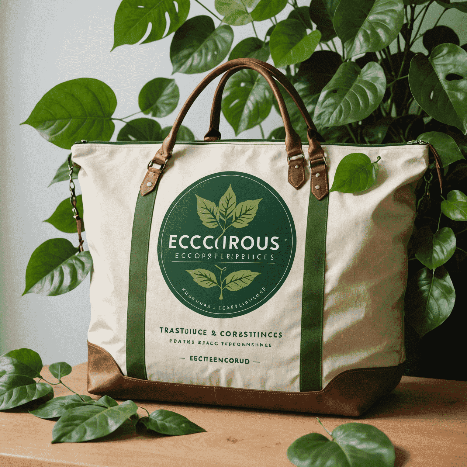 EcoConsciousTravelExperiences logosu - Yeşil yapraklar ve seyahat çantası