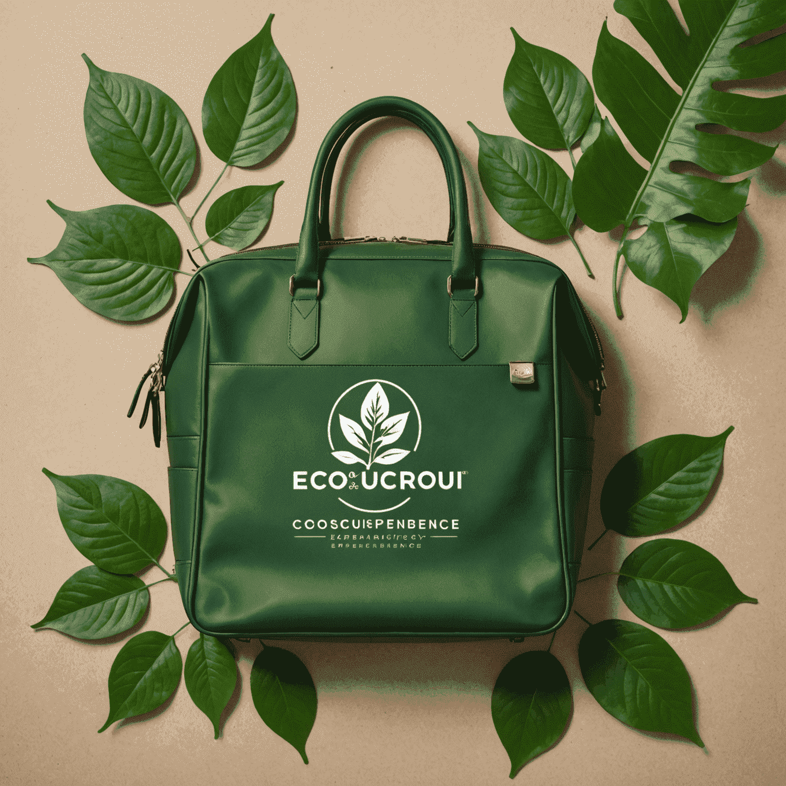 EcoConsciousTravelExperiences logosu - Yeşil yapraklar ve seyahat çantası